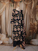 Deep Navy Blue Floral Printed Design Cotton Straight Cut Salwar Suit with Matching Dupatta