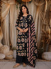 Deep Navy Blue Floral Printed Design Cotton Straight Cut Salwar Suit with Matching Dupatta