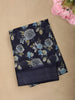 Deep Navy Blue Floral Printed Design Linen Cotton Saree