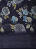 Deep Navy Blue Floral Printed Design Linen Cotton Saree