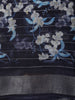 Deep Navy Blue Floral Printed Design Linen Cotton Saree with Zari Border