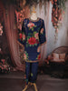 Deep Navy Blue Floral Printed Design Synthetic Palazzo Suit