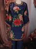 Deep Navy Blue Floral Printed Design Synthetic Palazzo Suit