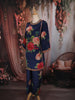 Deep Navy Blue Floral Printed Design Synthetic Palazzo Suit