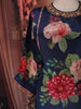 Deep Navy Blue Floral Printed Design Synthetic Palazzo Suit