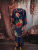 Deep Navy Blue Floral Printed Design Synthetic Palazzo Suit