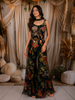 Deep Navy Blue Floral Sequins Embroidered Design Georgette Palazzo Suit with Choker Dupatta