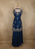 Deep Navy Blue Floral Sequins and Beads Embroidered Design Georgette Palazzo Suit