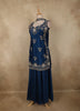 Deep Navy Blue Floral Sequins and Beads Embroidered Design Georgette Palazzo Suit