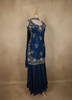 Deep Navy Blue Floral Sequins and Beads Embroidered Design Georgette Palazzo Suit