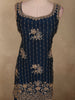 Deep Navy Blue Floral Sequins and Beads Embroidered Design Georgette Palazzo Suit with Dupatta