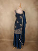 Deep Navy Blue Floral Sequins and Beads Embroidered Design Georgette Palazzo Suit with Dupatta