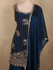 Deep Navy Blue Floral Sequins and Beads Embroidered Design Georgette Palazzo Suit with Dupatta