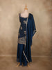 Deep Navy Blue Floral Sequins and Beads Embroidered Design Georgette Palazzo Suit with Dupatta