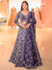 Deep Navy Blue Floral Sequins and Beads Embroidered Design Net Bridal Lehenga with Designer Dupatta