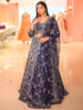 Deep Navy Blue Floral Sequins and Beads Embroidered Design Net Bridal Lehenga with Designer Dupatta