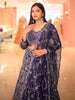 Deep Navy Blue Floral Sequins and Beads Embroidered Design Net Bridal Lehenga with Designer Dupatta