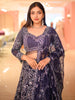 Deep Navy Blue Floral Sequins and Beads Embroidered Design Net Bridal Lehenga with Designer Dupatta