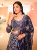 Deep Navy Blue Floral Sequins and Beads Embroidered Design Net Bridal Lehenga with Designer Dupatta