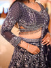 Deep Navy Blue Floral Sequins and Beads Embroidered Design Net Bridal Lehenga with Designer Dupatta