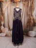 Deep Navy Blue Floral Sequins and Beads Embroidered Organza Bridesmaids Lehenga with Choker Dupatta
