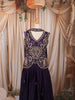 Deep Navy Blue Floral Sequins and Beads Embroidered Organza Bridesmaids Lehenga with Choker Dupatta