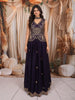 Deep Navy Blue Floral Sequins and Beads Embroidered Organza Bridesmaids Lehenga with Choker Dupatta