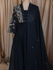 Deep Navy Blue Floral Thread Embroidered Design Cotton Anarkali Salwar Suit with Dupatta