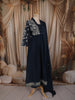 Deep Navy Blue Floral Thread Embroidered Design Cotton Anarkali Salwar Suit with Dupatta