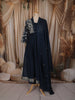 Deep Navy Blue Floral Thread Embroidered Design Cotton Anarkali Salwar Suit with Dupatta