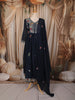 Deep Navy Blue Floral Thread Embroidered Design Cotton Anarkali Salwar Suit with Matching Dupatta