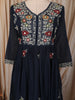 Deep Navy Blue Floral Thread Embroidered Design Cotton Anarkali Salwar Suit with Matching Dupatta
