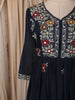 Deep Navy Blue Floral Thread Embroidered Design Cotton Anarkali Salwar Suit with Matching Dupatta