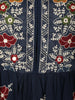 Deep Navy Blue Floral Thread Embroidered Design Cotton Anarkali Salwar Suit with Matching Dupatta