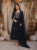 Deep Navy Blue Floral Thread Embroidered Design Cotton Anarkali Salwar Suit with Matching Dupatta