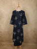 Deep Navy Blue Floral Thread Embroidered Design Cotton Salwar Suit