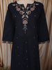 Deep Navy Blue Floral Thread Embroidered Design Cotton Straight Cut Salwar Suit with Dupatta