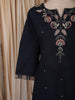 Deep Navy Blue Floral Thread Embroidered Design Cotton Straight Cut Salwar Suit with Dupatta