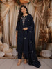 Deep Navy Blue Floral Thread Embroidered Design Cotton Straight Cut Salwar Suit with Dupatta