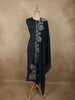 Deep Navy Blue Floral Thread Embroidered Design Cotton Unstitched Salwar Material with Dupatta