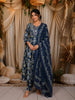Deep Navy Blue Floral Vine Printed Design Cotton Salwar Suit wit Matching Dupatta