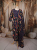 Deep Navy Blue Floral Vine Printed Design Pure Cotton Straight Cut Salwar Suit with Matching Dupatta