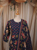 Deep Navy Blue Floral Vine Printed Design Pure Cotton Straight Cut Salwar Suit with Matching Dupatta
