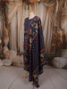 Deep Navy Blue Floral Vine Printed Design Pure Cotton Straight Cut Salwar Suit with Matching Dupatta