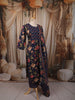 Deep Navy Blue Floral Vine Printed Design Pure Cotton Straight Cut Salwar Suit with Matching Dupatta