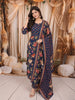 Deep Navy Blue Floral Vine Printed Design Pure Cotton Straight Cut Salwar Suit with Matching Dupatta