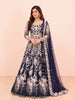 Deep Navy Blue Floral Vine Sequins and Beads Embroidered Design Net Bridal Lehenga With Matching Dupatta