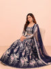 Deep Navy Blue Floral Vine Sequins and Beads Embroidered Design Net Bridal Lehenga With Matching Dupatta