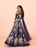 Deep Navy Blue Floral Vine Sequins and Beads Embroidered Design Net Bridal Lehenga With Matching Dupatta