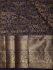 Deep Navy Blue Floral Vine Zari Woven Design Pure Kanchipuram Silk Saree with Zari Border